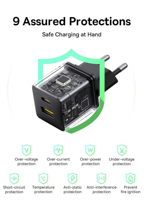 Сетевое зарядное устройство Baseus Palm C+U (30W) + кабель Type-C to Type-C (P1011160A113-01) - Black: фото 13 из 19