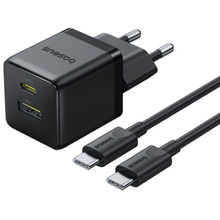 Сетевое зарядное устройство Baseus Palm C+U (30W) + кабель Type-C to Type-C (P1011160A113-01) - Black: фото 1 из 19