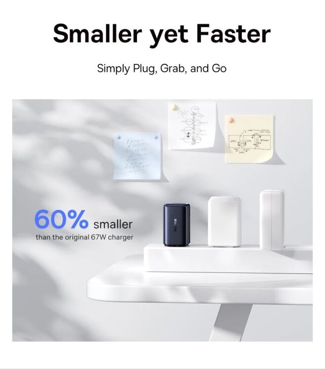 Сетевое зарядное устройство Baseus PicoGo AE11 2C+U (67W) E0121200 - Black: фото 9 из 22