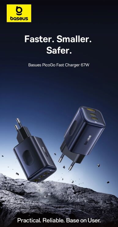 Сетевое зарядное устройство Baseus PicoGo AE11 2C+U (67W) E0121200 - Black: фото 5 из 22