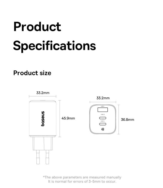 Сетевое зарядное устройство Baseus PicoGo AE11 2C+U (67W) E0121200 - Black: фото 21 из 22