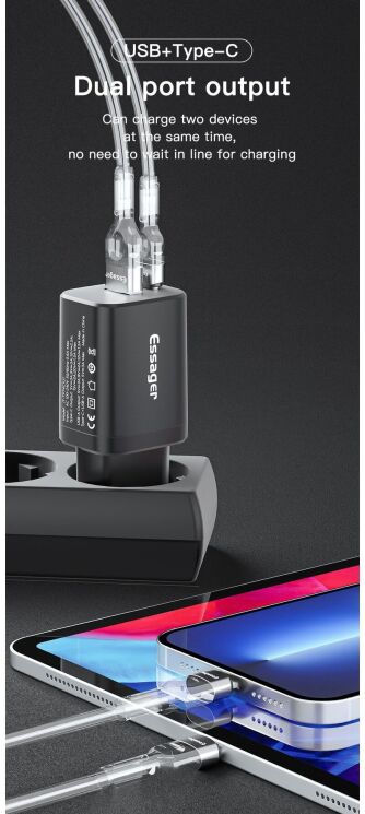 Мережевий зарядний пристрій ESSAGER 30W Journey Fast Charger PD+QC (ECTPQS-ZTB01) - Black: фото 3 з 13