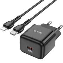 Мережевий зарядний пристрій Hoco N32 Glory PD30W + кабель Type-C to Lightning - Black: фото 1 з 6
