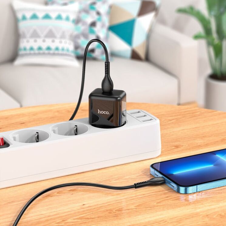 Сетевое зарядное устройство Hoco N32 Glory PD30W + кабель Type-C to Lightning - Black: фото 6 из 6