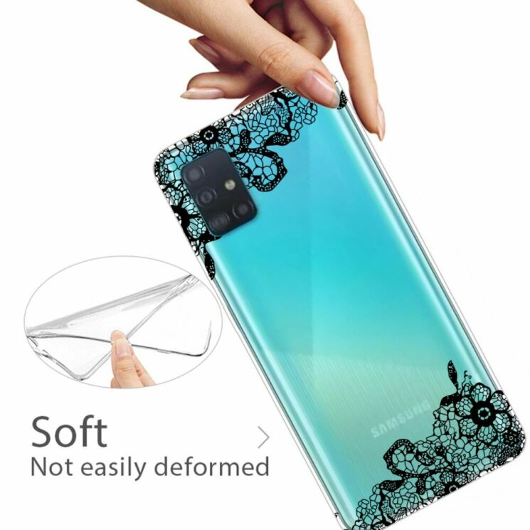 Силиконовый (TPU) чехол Deexe Pretty Glossy для Samsung Galaxy A31 (A315) - Black Flower: фото 3 из 4