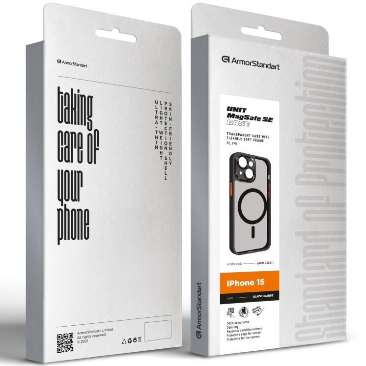 Защитный чехол ArmorStandart Unit MagSafe SE для Apple iPhone 15 - Black / Orange: фото 2 из 2