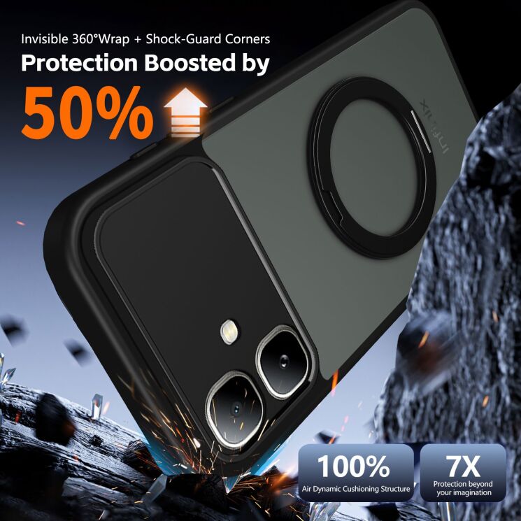 Защитный чехол Deexe Matte Skin Kickstand with MagSafe для Infinix Smart 20 - Black: фото 2 из 8