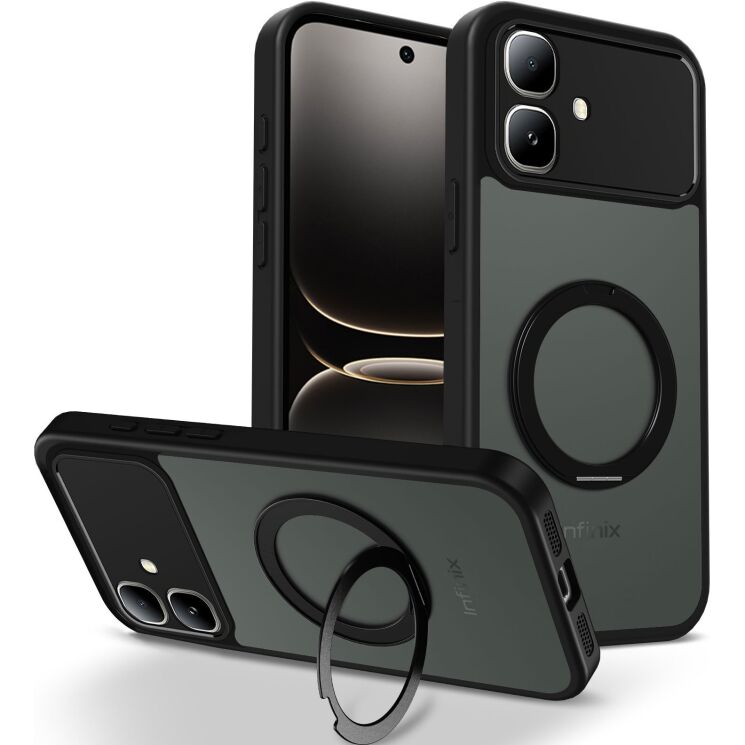 Защитный чехол Deexe Matte Skin Kickstand with MagSafe для Infinix Smart 20 - Black: фото 1 из 8