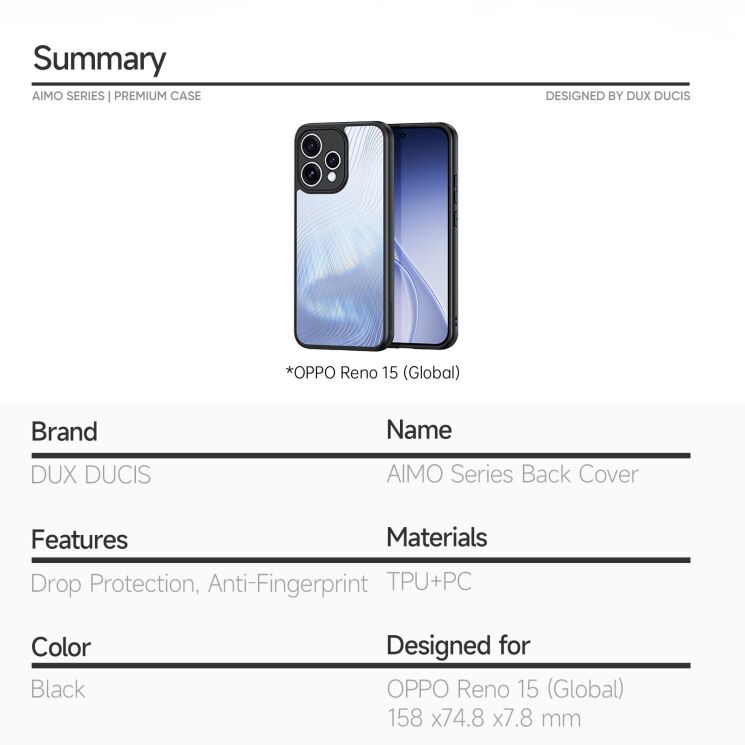 Защитный чехол DUX DUCIS Aimo Series для OPPO Reno 15 - Black (405705B) Защитный чехол DUX DUCIS Aimo Series для OPPO Reno 15 - Black: фото 9 из 9