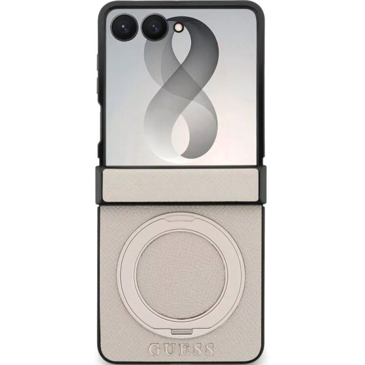 Защитный чехол Guess Magnetic Ring Stand Grained Classic Logo MagSafe для Samsung Galaxy Flip 8 (GUHMZF86PSGRSCLE) - Beige: фото 2 из 7