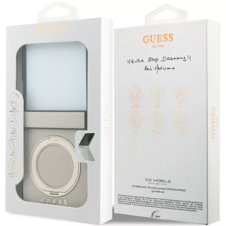 Защитный чехол Guess Magnetic Ring Stand Grained Classic Logo MagSafe для Samsung Galaxy Flip 8 (GUHMZF86PSGRSCLE) - Beige: фото 7 из 7