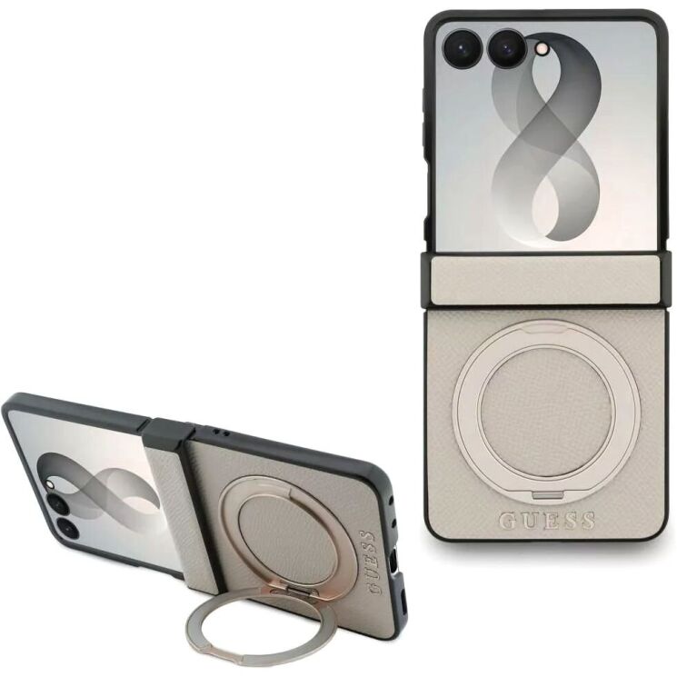 Защитный чехол Guess Magnetic Ring Stand Grained Classic Logo MagSafe для Samsung Galaxy Flip 8 (GUHMZF86PSGRSCLE) - Beige: фото 1 из 7