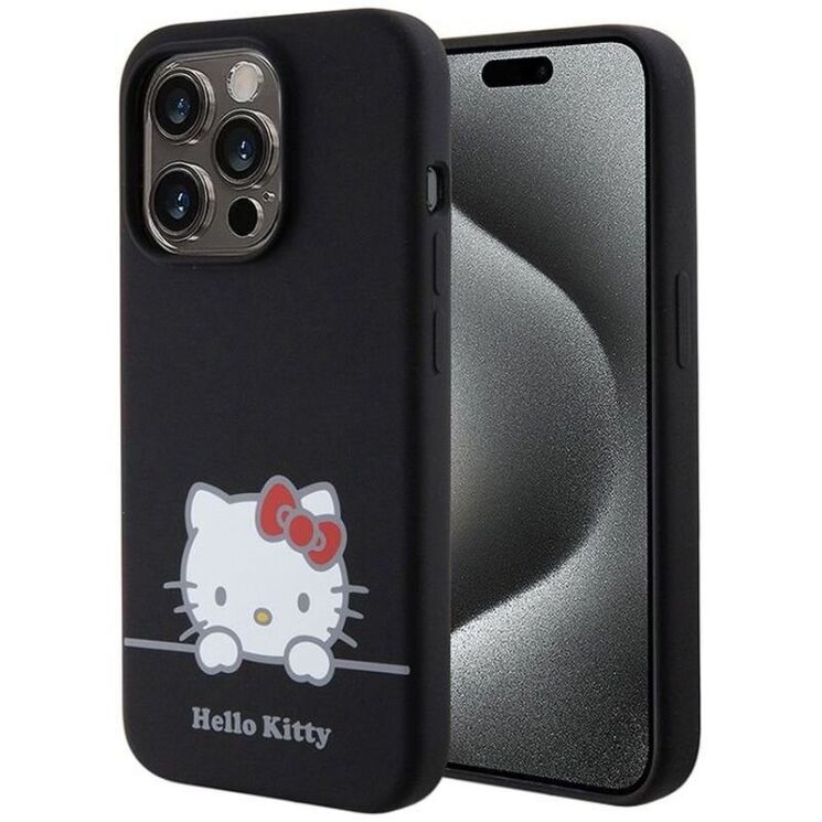 Защитный чехол Hello Kitty Liquid Silicone для Apple iPhone 15 Pro Max - Black: фото 1 из 8