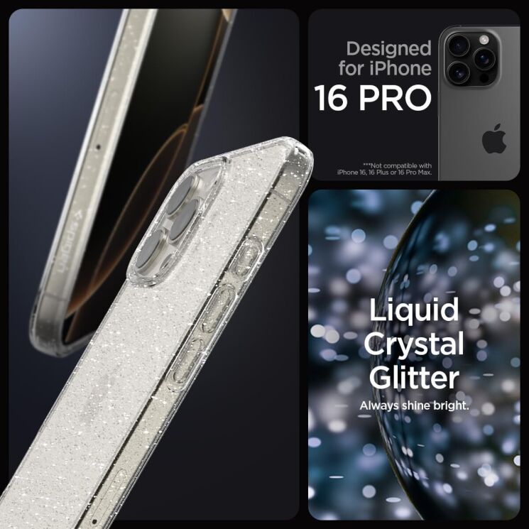 Защитный чехол Spigen (SGP) Liquid Crystal Glitter для Apple iPhone 16 Pro - Crystal Quartz: фото 9 из 14