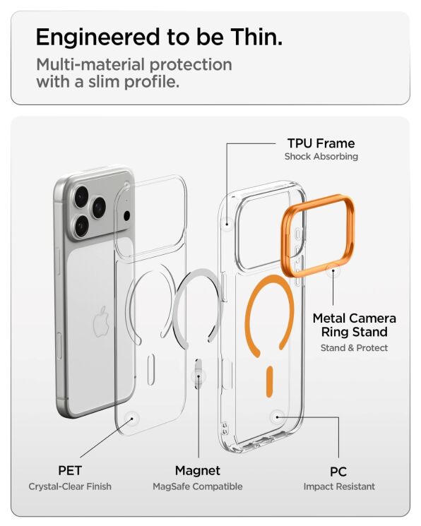 Защитный чехол Spigen Ultra Hybrid Optik S (MagFit) для iPhone 18 Pro Max / 17 Pro Max (ACS11908) - Clear / Silver (440309CS) Защитный чехол Spigen Ultra Hybrid Optik S (MagFit) для iPhone 18 Pro Max / 17 Pro Max (ACS11908) - Clear / Silver: фото 7 из 11