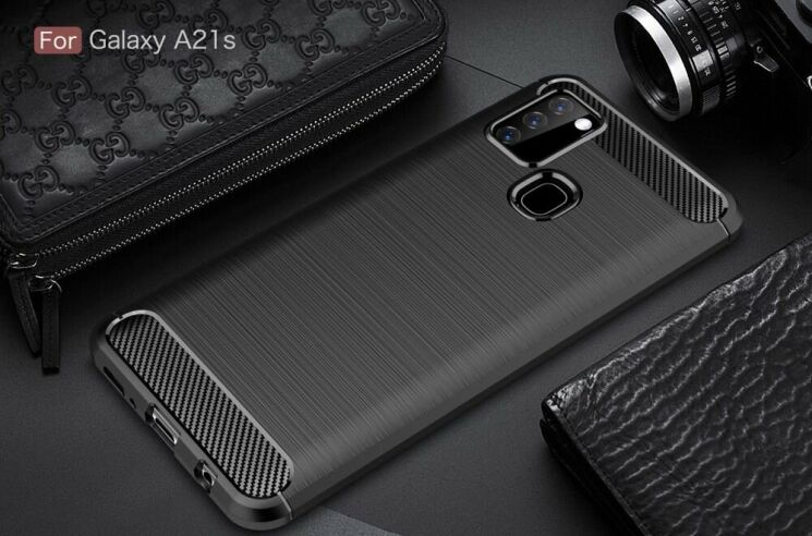 Захисний чохол UniCase Carbon для Samsung Galaxy A21s (A217) - Black: фото 2 з 11