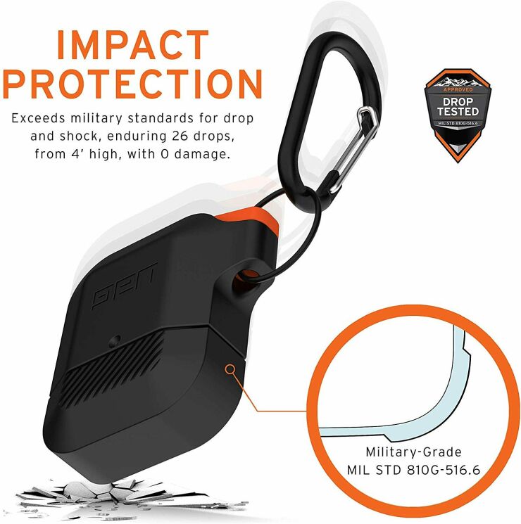 Защитный чехол URBAN ARMOR GEAR (UAG) Silicone для Apple AirPods 1 / 2 - Black/Orange: фото 11 из 14