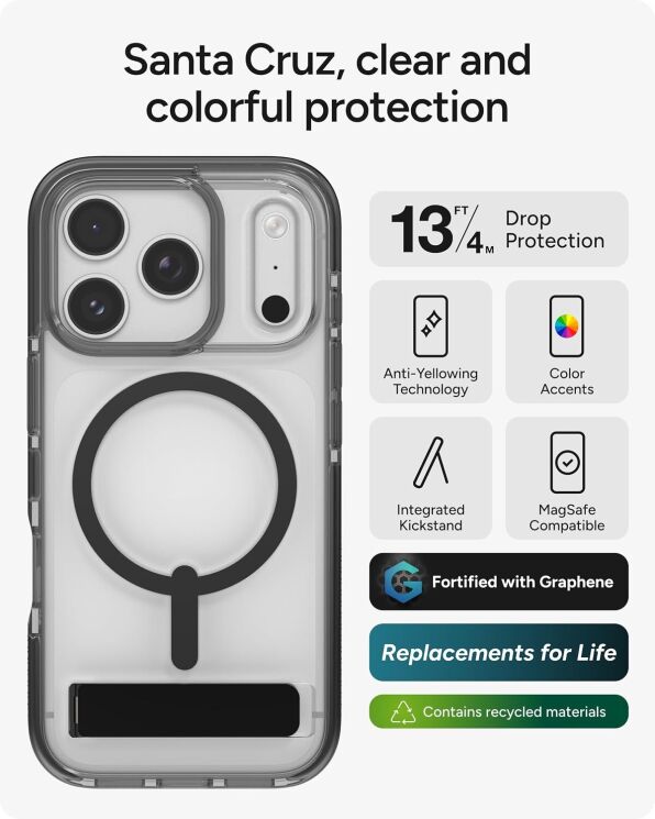Защитный чехол Zagg Gear4 Santa Cruz Snap with MagSafe для iPhone 17 Pro (702318950) - Black: фото 2 из 11