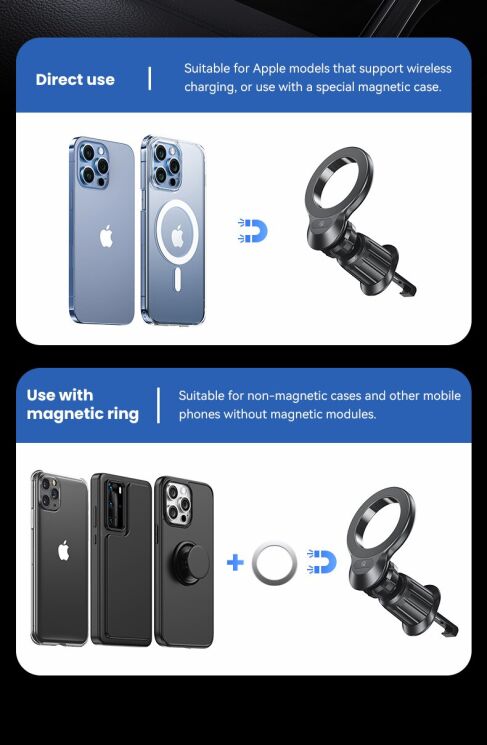 Автомобильный держатель Usams ZJ075 Magnetic Car Phone Holder - Black: фото 12 из 16