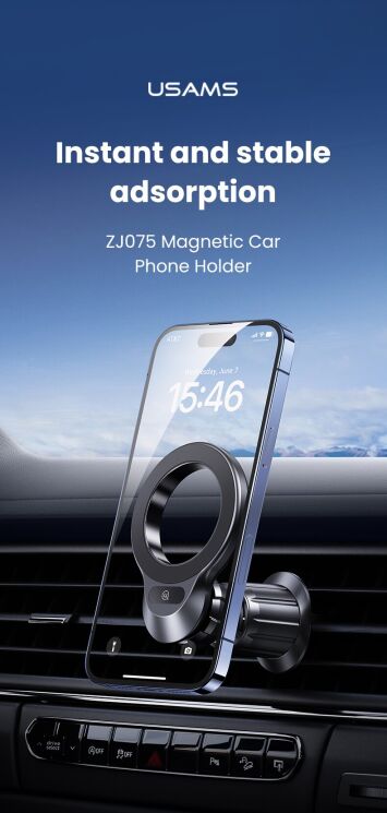 Автомобильный держатель Usams ZJ075 Magnetic Car Phone Holder - Black: фото 4 из 16