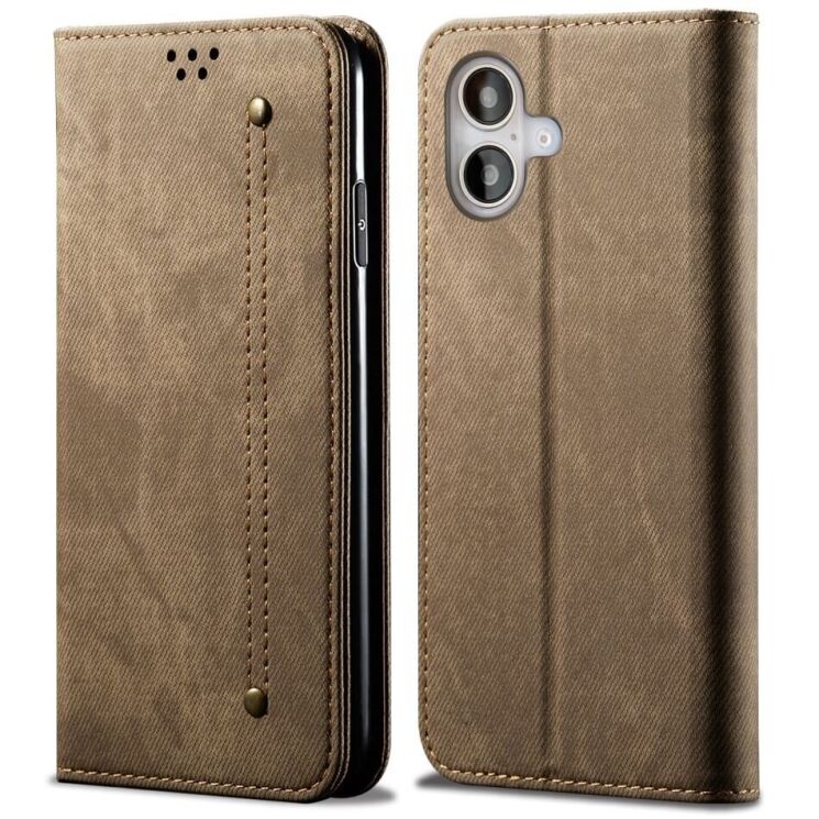 Чехол-книжка UniCase Jeans Wallet для Apple iPhone 16 - Khaki: фото 1 из 7