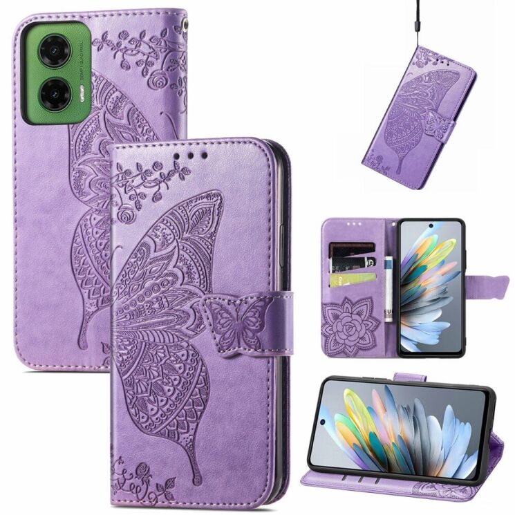 Чехол UniCase Butterfly Pattern для Motorola Moto G35 - Light Purple: фото 4 из 7