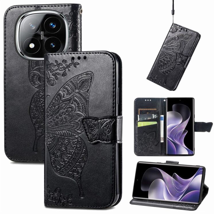 Чехол UniCase Butterfly Pattern для Xiaomi Redmi Note 14 Pro 5G - Black: фото 6 из 9