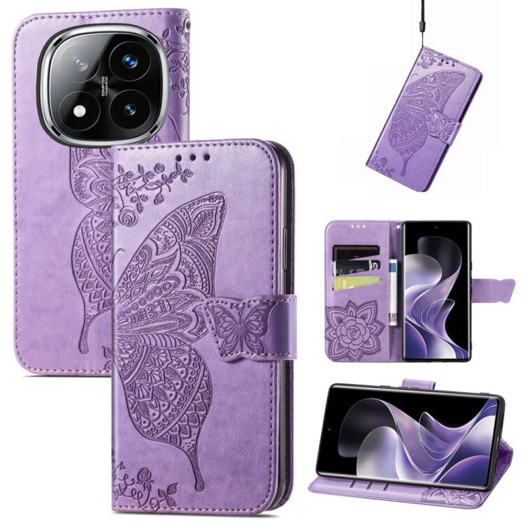 Чехол UniCase Butterfly Pattern для Xiaomi Redmi Note 14 Pro - Light Purple: фото 1 из 12