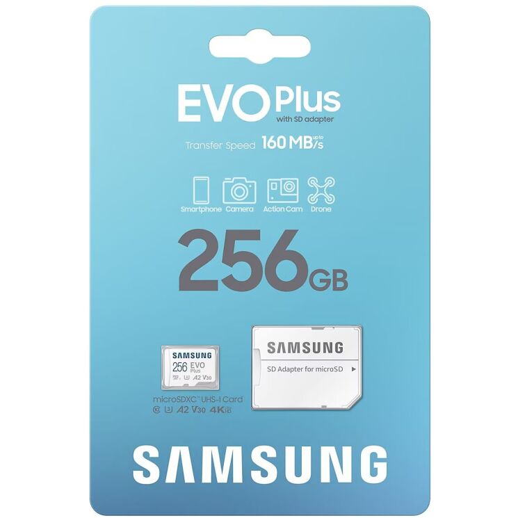Карта памяти MicroSDXC Samsung EVO Plus 256GB C10 UHS-I R160MB/s + адаптер (MB-MC256SA/EU) - White: фото 8 из 14