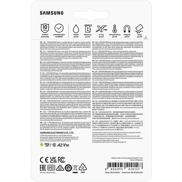 Карта памяти MicroSDXC Samsung EVO Plus 256GB C10 UHS-I R160MB/s + адаптер (MB-MC256SA/EU) - White: фото 9 из 14