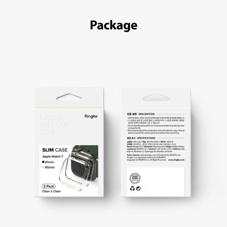 Комплект чохлів RINGKE Slim Case для Apple Watch 41 mm (7 / 8 / 9 Series) - Clear / Black: фото 5 з 6