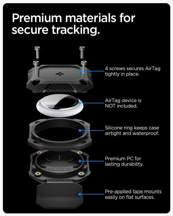 Комплект защитных чехлов (4шт) Spigen Tough Armor Set для Apple AirTag / AirTag 2 (ACS10464) - Black: фото 13 из 14
