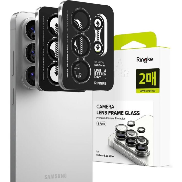 Комплект защитных стекол Ringke Camera Lens Frame Glass для Samsung Galaxy S26 Ultra (S948) 8800328814943 - Black: фото 1 из 16