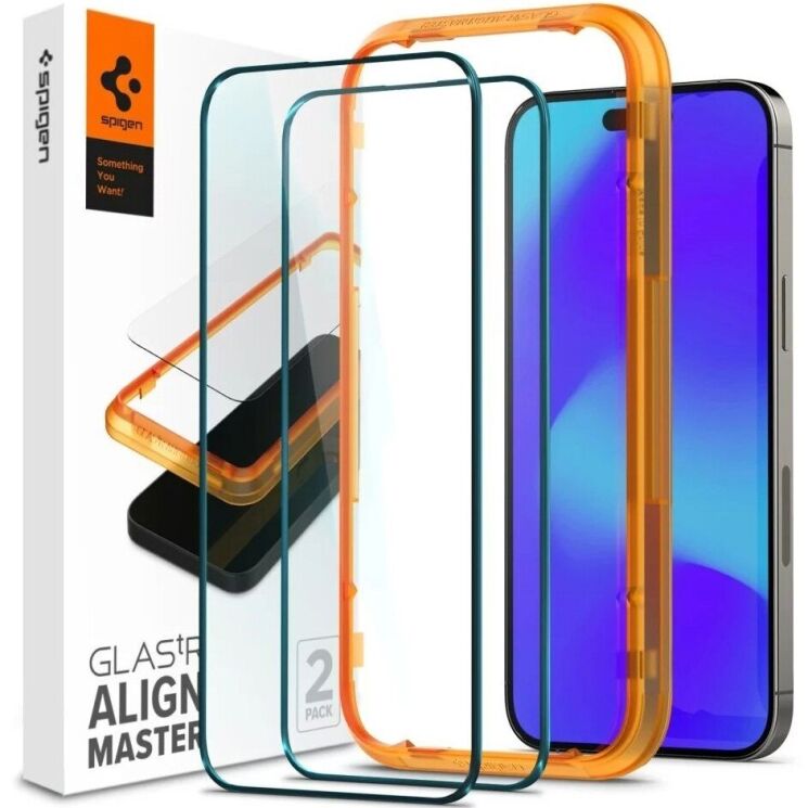 Комплект захисних стекол Spigen (SGP) GLAS.tR AlignMaster Black для Apple iPhone 14 Pro (AGL05216) - Black: фото 1 з 11