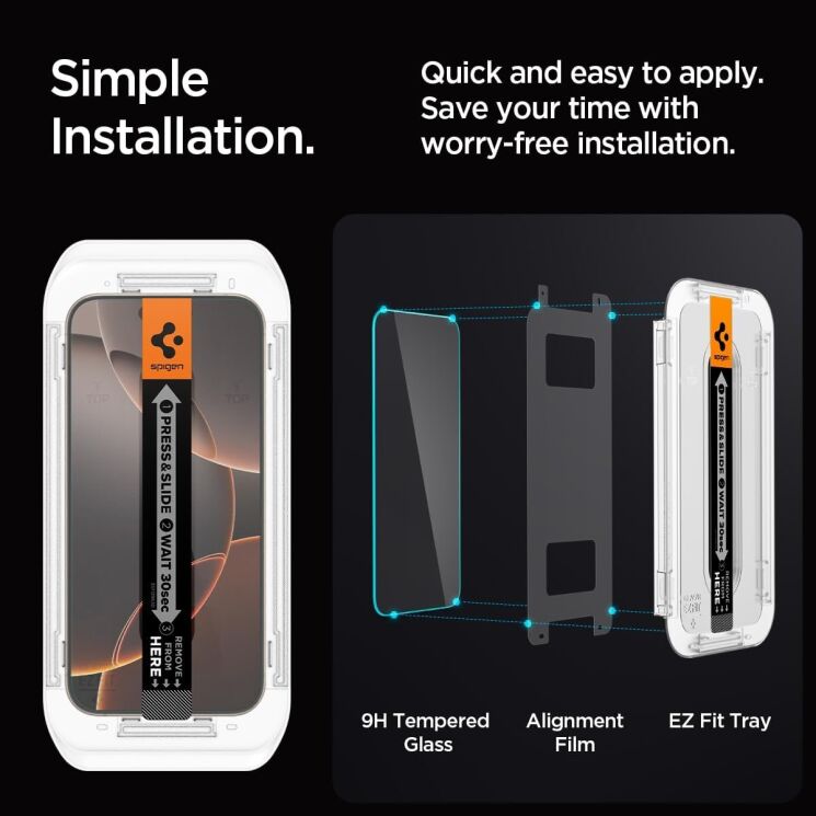 Комплект захисних стекол Spigen (SGP) GLAS.tR EZ Fit Sensor Protected для Apple iPhone 16 Pro Max: фото 13 з 14
