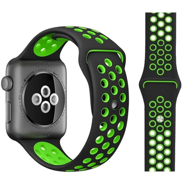 Ремінець Deexe Dual Color для Apple Watch 42 (Series 10) / 41 / 40 / SE 40 / 38 - Black / Green: фото 1 з 1