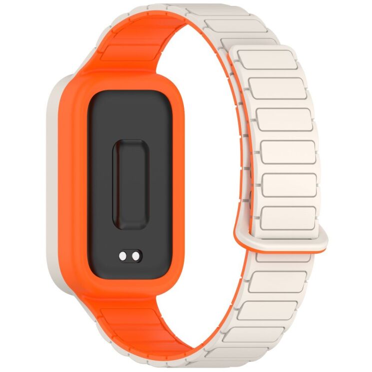 Ремешок Deexe Flexible Fit для Xiaomi Mi Smart Band 9 Active / Redmi Band 3 - Orange / White: фото 1 из 7