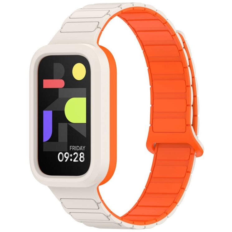 Ремешок Deexe Flexible Fit для Xiaomi Mi Smart Band 9 Active / Redmi Band 3 - Orange / White: фото 4 из 7