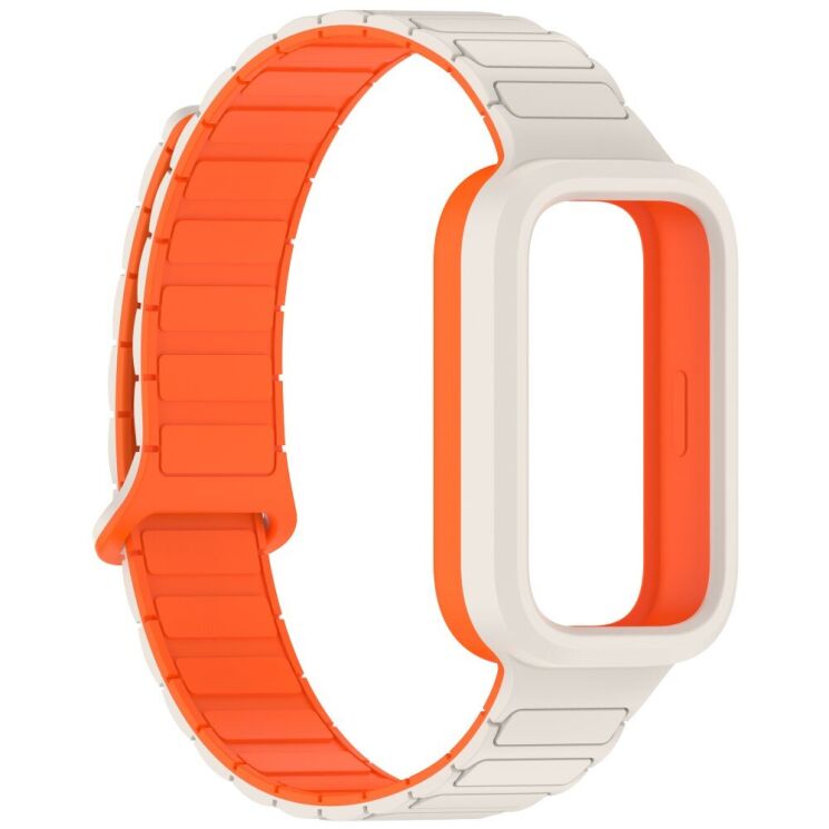 Ремешок Deexe Flexible Fit для Xiaomi Mi Smart Band 9 Active / Redmi Band 3 - Orange / White: фото 3 из 7