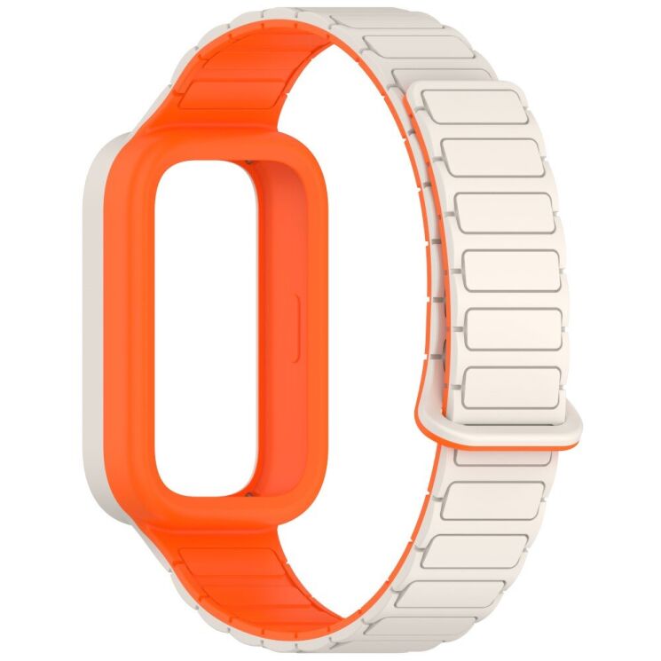 Ремешок Deexe Flexible Fit для Xiaomi Mi Smart Band 9 Active / Redmi Band 3 - Orange / White: фото 2 из 7