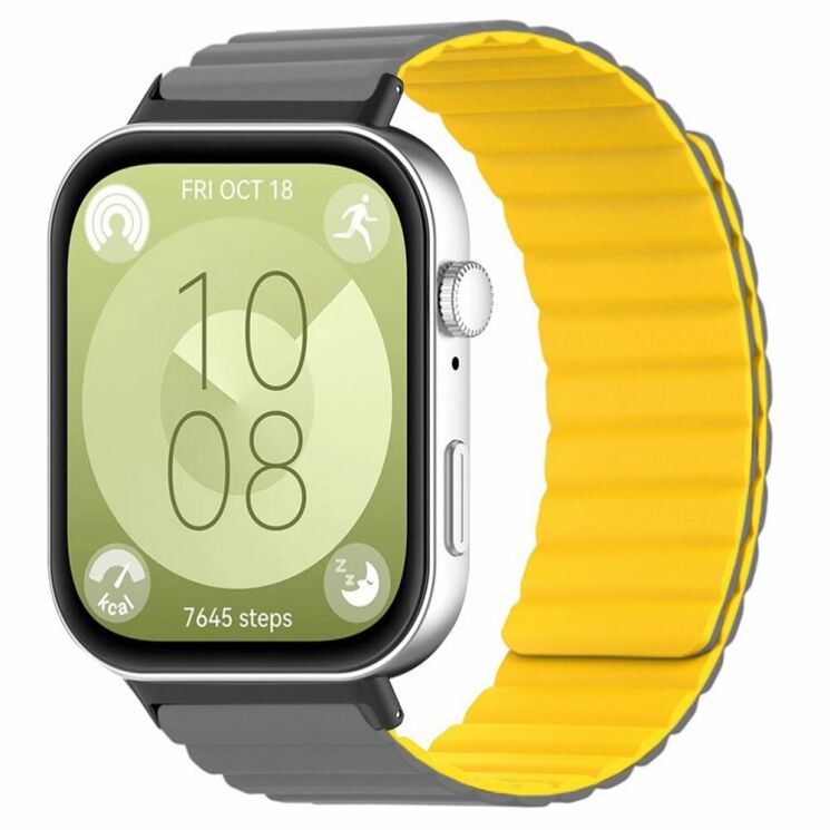 Ремешок Deexe Magnetic Band для Huawei Watch Fit 3 - Grey / Yellow: фото 2 из 3