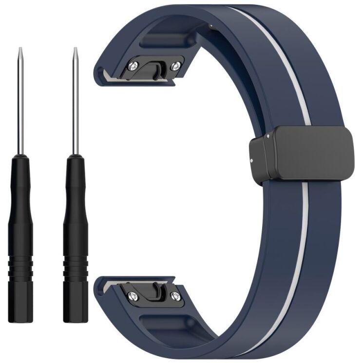 Ремінець Deexe Soft Line для годинників Garmin з кріпленням Quick Fit 22mm - Midnight Blue / White: фото 1 з 8