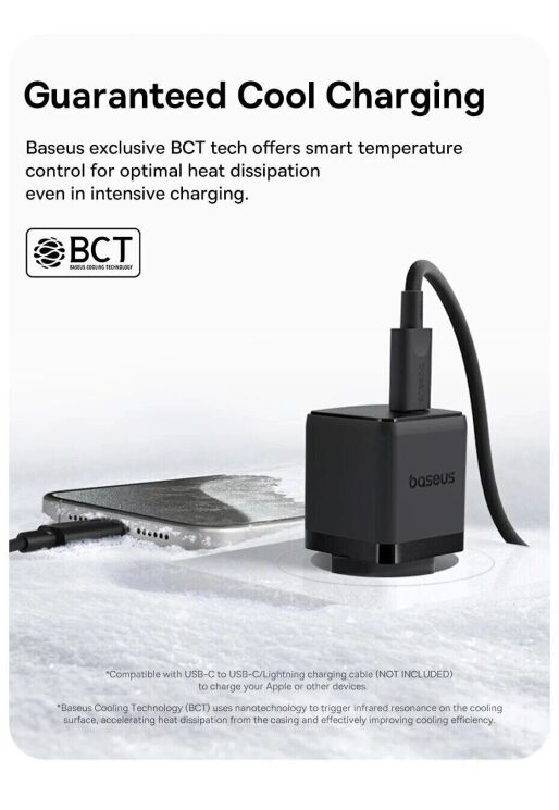 Сетевое зарядное устройство Baseus Palm 1C (30W) + кабель Type-C to Type-C (P10111605213-01) - White: фото 13 из 19