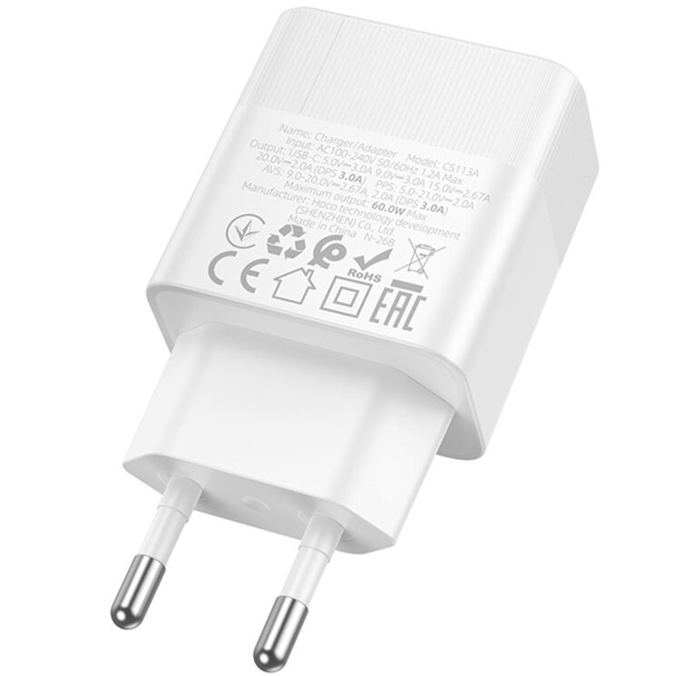 Мережевий зарядний пристрій Hoco CS113A Lounge PD40W (Type-C) - White: фото 3 з 4