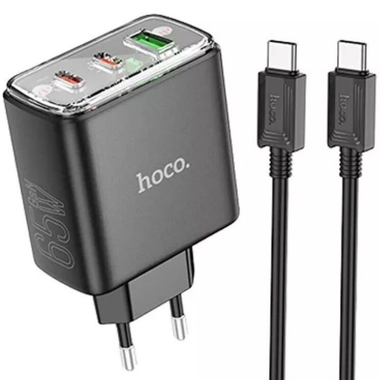 Сетевое зарядное устройство Hoco CS44A 65W + кабель Type-C to Type-C - Black: фото 1 из 5
