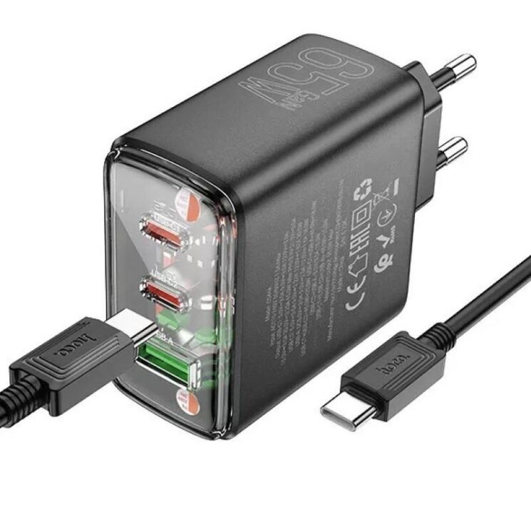 Сетевое зарядное устройство Hoco CS44A 65W + кабель Type-C to Type-C - Black: фото 3 из 5
