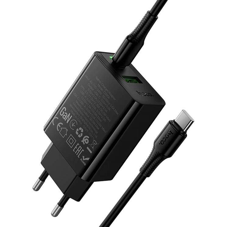 Мережевий зарядний пристрій Hoco CS95A PD30W + QC3.0 + кабель Type-C to Type-C - Black: фото 3 з 9