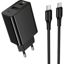 Мережевий зарядний пристрій Hoco CS95A PD30W + QC3.0 + кабель Type-C to Type-C - Black: фото 1 з 9