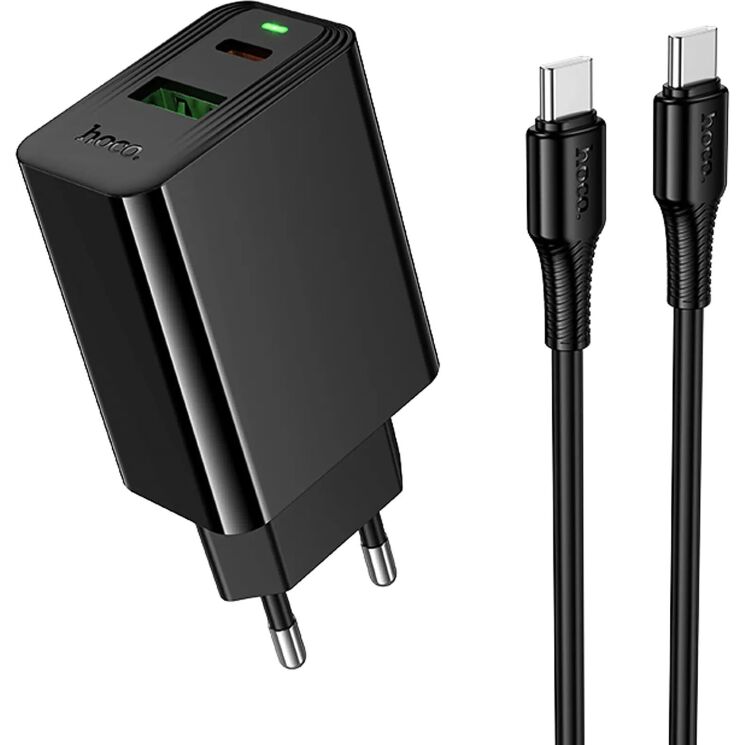 Мережевий зарядний пристрій Hoco CS95A PD30W + QC3.0 + кабель Type-C to Type-C - Black: фото 1 з 9