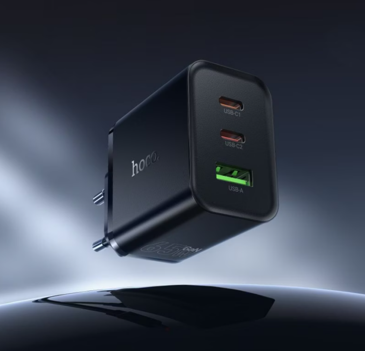 Мережевий зарядний пристрій Hoco N75 GaN 65W + QC3.0 (2Type-C + USB) - Black (995637B) Мережевий зарядний пристрій Hoco N75 GaN 65W + QC3.0 (2Type-C + USB) - Black: фото 5 з 6